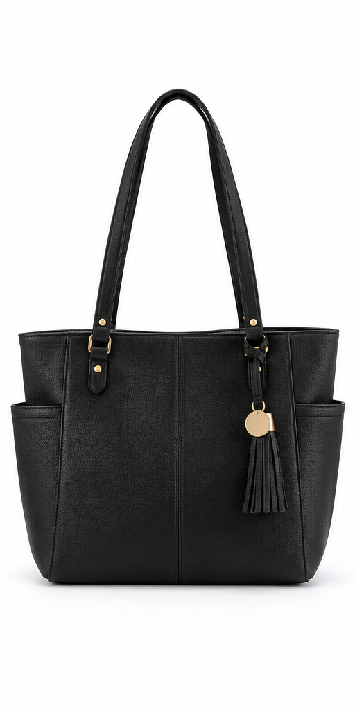 Black tote handbag, front view #color_black