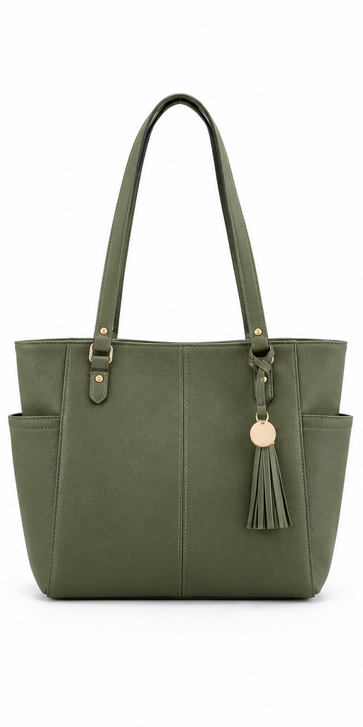 Green tote handbag, front view #color_green