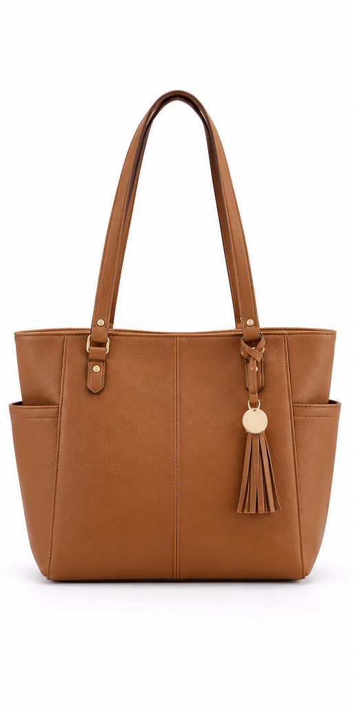 Green tote handbag, front view #color_tan